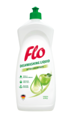 FLO přípravek na mytí nádobí  GREEN APPLE 1l - Koncentrovaný tekutý přípravek na mytí nádobí Flo Green Apple dokonale odstraňuje mastnotu a další nečistoty z nádobí.