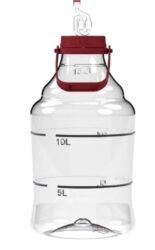Demižon PET 15 l  s úchytem, fermetační trubice - Nerozbitný plastový demižon na víno se šroubovacím uzávěrem a rukojetí, 15L - široký otvor, plastová rukojeť, fermentační trubice, červený šroubovací uzávěr, měřící stupnice.