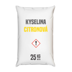Distripark Kyselina citronová 25 kg - Kyselina citronová 25 kg (monohydrát) - běžně používaná v potravinách - kódové označení E330 - jako regulátor kyselosti a současně jako složka prodlužující trvanlivost výrobků.

Není to konzervační látka, ale snížením pH zvyšuje trvanlivost části vitamínů a živin. Kyselina citronová je organická sloučenina ze skupiny hydroxykarbolových kyselin, získávaná chemickou syntézou nebo citronovou fermentací očištěného cukru nebo škrobového hydrolyzátu s pomocí plísňových kultur. Zmínky o jejím rakovinotvorném působení nenacházejí žádné potvrzení.

Kyselina citronová je dostupná v balení:
25 kg pytel
300 kg polopaleta
1000 kg paleta
