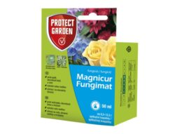 Protect Garden Magnicur Fungimat Conc. 50 ml - Postřikový fungicidní přípravek je určen k ochraně okrasných rostlin, růží a zimostráze proti padlí, skvrnitosti listů a rzím. Ochrání celou rostlinu. Balení vystačí na 8,5 - 12,5 litrů aplikační kapaliny.