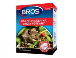 BROS obilné vločky na myši a potkany 5 x 20 g - Rodenticid na bázi přírodní obilné nástrahy je určen k okamžitému použití. Obsahuje látku, která brání náhodnému požití lidmi a domácími zvířaty. Účinná látka je bromadiolon - 0,0029 %.