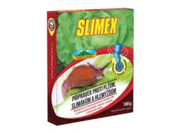 Slimex Nohel Garden 100 g - Moluskocid ve formě granulované návnady k ochraně polních plodin, zeleniny, ovocných, okrasných a skleníkových rostlin proti slimákům, plžům a hlemýžďům. Způsobují znehybnění slimáků. Potom následuje jejich uhynutí. Nejlepších výsledků je dosaženo aplikací v průběhu mírně vlhkého počasí, kdy jsou slimáci nejaktivnější.