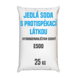 Distripark Jedlá soda s protispékací látkou, E500 (ii) 25 kg - Jedlá soda E500 (ii) s protispékací látkou 25 kg - jinými slovy hydrogenuhličitan sodný (soda bicarbona) je pomocná látka přidávána do potravin označená symbolem [E500 (ii)]. Vyskytuje se ve formě bílého krystalického prášku. Používá se v mnoha odvětvích potravinářského průmyslu, léčitelství a jako ekologický čisticí prostředek v domácnostech (je součástí prášku na pečení a tablet používaných v léčbě překyselení žaludku). Používá se také v pěnových hasicích přístrojích (jako pěnicí složka).

Hydrogenuhličitan sodný dostupný v balení:
5 kg kbelík
25 kg pytel
300 kg polopaleta
1 000 kg paleta