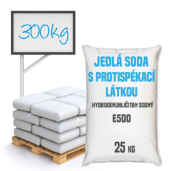 Distripark Jedlá soda s protispékací látkou, E500 (ii) 300 kg - Jedlá soda E500 (ii) s protispékací látkou 25 kg - jinými slovy hydrogenuhličitan sodný (soda bicarbona) je pomocná látka přidávána do potravin označená symbolem [E500 (ii)]. Vyskytuje se ve formě bílého krystalického prášku. Používá se v mnoha odvětvích potravinářského průmyslu, léčitelství a jako ekologický čisticí prostředek v domácnostech (je součástí prášku na pečení a tablet používaných v léčbě překyselení žaludku). Používá se také v pěnových hasicích přístrojích (jako pěnicí složka).

Hydrogenuhličitan sodný dostupný v balení:

    25 kg pytel
    300 kg polopaleta
    1 000 kg paleta

Protispékavá látka může po rozmíchání ve vodě tvořit vločky. Tato jedlá soda je vhodnější pro suché použití.