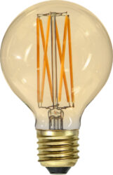 Žárovka LED, E27, G80 Vintage Gold, Star Trading - Dekoran LED lampa z jantarovho skla s teplm blm svtlem. Barevn teplota je 1800k, je kompatibiln se stmvaem a m patici E27.