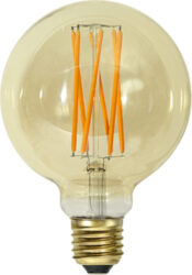 Žárovka LED, E27, G95 Vintage Gold, Star Trading - Dekoran LED lampa z jantarovho skla s teplm blm svtlem. Barevn teplota je 1800k, je kompatibiln se stmvaem a m patici E27.